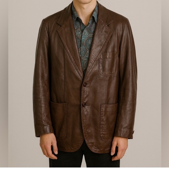 REGENT MTG LTD Other - VINTAGE REGENT MTG LTD MENS TWO BUTTON UP 3 POCKET BROWN LEATHER JACKET  40 TALL